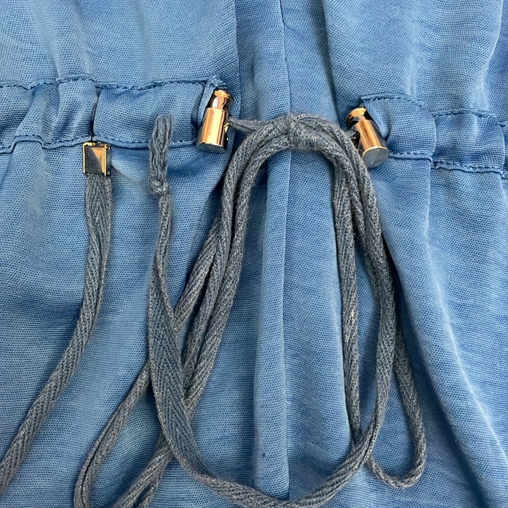 ENVI Blue Silky Elastic Drawstring Waist Long Sleeve Midi Dress Size Small - Picture 9 of 15